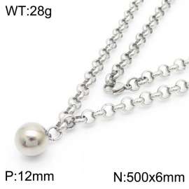 Stainless Steel Necklace O Chain With Round Bead Pendant Silver Color