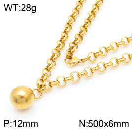 Stainless Steel Necklace O Chain With Round Bead Pendant Gold Color