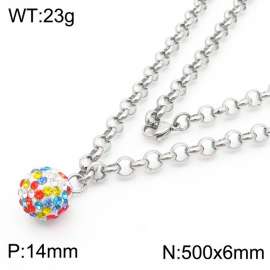 Stainless Steel Necklace O Chain With Colorful Stone Pendant Silver Color