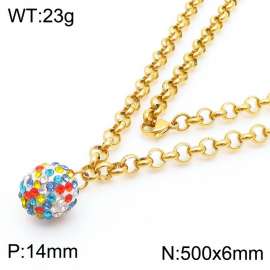 Stainless Steel Necklace O Chain With Colorful Stone Pendant Gold Color