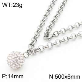Stainless Steel Necklace O Chain With Stone Pendant Silver Color