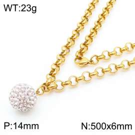 Stainless Steel Necklace O Chain With Stone Pendant Gold Color