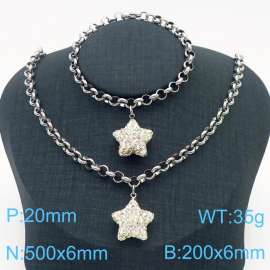 Stainless Steel Set Necklace And Bracelet O Chain With Five-point Star Silver Color