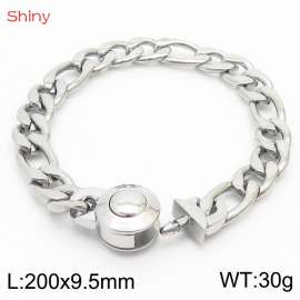 Fashion stainless steel 200x9.5mm 3：1  thick chain circular polished buckle jewelry charm silver bracelet