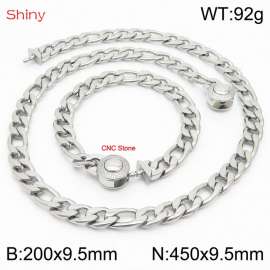 Fashion stainless steel 200x9.5mm&450x9.5mm3：1 thick chain circular polished buckle jewelry charm silver set