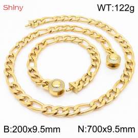 Fashion stainless steel 200x9.5mm&700x9.5mm3：1 thick chain circular polished buckle jewelry charm gold set