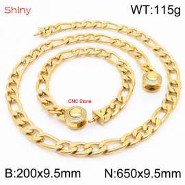 Fashion stainless steel 200x9.5mm&650x9.5mm3：1 thick chain circular polished buckle jewelry charm gold set