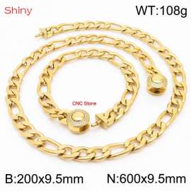 Fashion stainless steel 200x9.5mm&600x9.5mm3：1 thick chain circular polished buckle jewelry charm gold set