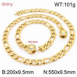 Fashion stainless steel 200x9.5mm&550x9.5mm3：1 thick chain circular polished buckle jewelry charm gold set