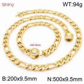 Fashion stainless steel 200x9.5mm&500x9.5mm3：1 thick chain circular polished buckle jewelry charm gold set