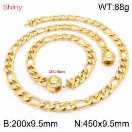 Fashion stainless steel 200x9.5mm&450x9.5mm3：1 thick chain circular polished buckle jewelry charm gold set