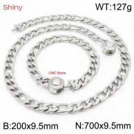Fashion stainless steel 200x9.5mm&700x9.5mm3：1 thick chain circular polished buckle jewelry charm silver set