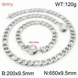Fashion stainless steel 200x9.5mm&650x9.5mm3：1 thick chain circular polished buckle jewelry charm silver set