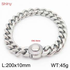 200X10mm Unisex Stainless Steel&CNC Stones Cuban Links&Round Clasp Bracelet