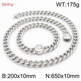 Unisex Stainless Steel Cuban Links&Round Clasp 650mm Necklace&200mm Bracelet Jewelry Set