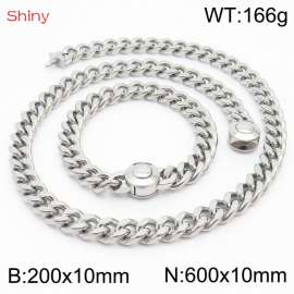 Unisex Stainless Steel Cuban Links&Round Clasp 600mm Necklace&200mm Bracelet Jewelry Set