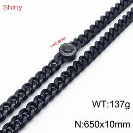 65cm stainless steel 10mm polished Cuban chain plated with black CNC men's necklace