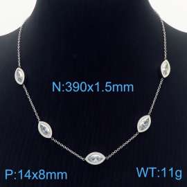 Lightweight Silver Stainless Steel Necklace With Clear Gemstones Charm Necklace For Women Adjustable Size