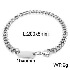 Stainless steel 200x5mm cuban chain lobster clasp classic do it yourself own silver bracelet