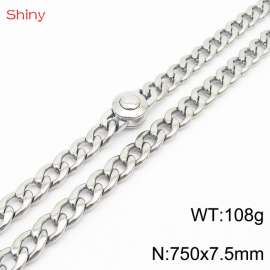 Hip hop style stainless steel 75cm polished Cuban chain steel color necklace for men