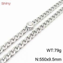 Hip hop style stainless steel 55cm polished Cuban chain steel color necklace for men