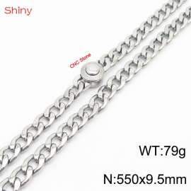 Hip Hop style stainless steel 55cm polished diamond Cuban chain steel color necklace for men