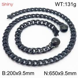 Hip hop style polished stainless steel Cuban chain black men's necklace bracelet combination two-piece set