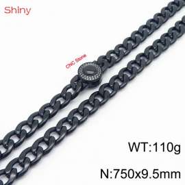 Hip hop style stainless steel 75cm polished diamond Cuban chain black men's necklace