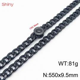 Hip hop style stainless steel55cm polished diamond Cuban chain black men's necklace