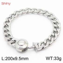 Hip Hop style stainless steel 9.5mm polished Cuban chain steel colored men's bracelet