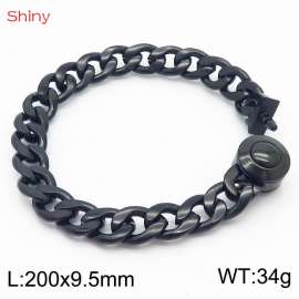 Hip Hop style stainless steel 9.5mm polished Cuban chain black men's bracelet