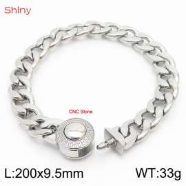 Hip Hop style stainless steel 9.5mm polished Cuban chain steel color CNC men's bracelet