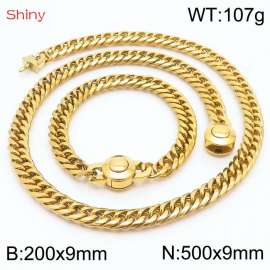 Gold Color Stainless Steel Cuban Chain 500×9mm Necklace 200×9mm Bracelet For Men Women Fashion Jewelry Sets