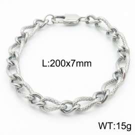 200×7mm Silver Color Stainless Steel Link Chain Charm Bracelets For Women Men