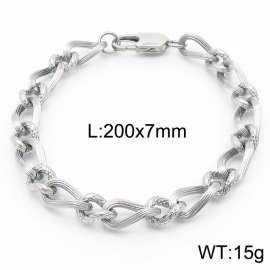 200×7mm Silver Color Stainless Steel Link Chain Charm Bracelets For Women Men