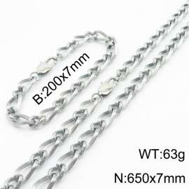 Silver Color Stainless Steel Link Chain 200×7mm Bracelet 650×7mm Necklaces Jewelry Sets For Women Men
