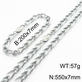 Silver Color Stainless Steel Link Chain 200×7mm Bracelet 550×7mm Necklaces Jewelry Sets For Women Men