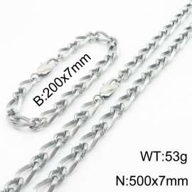 Silver Color Stainless Steel Link Chain 200×7mm Bracelet 500×7mm Necklaces Jewelry Sets For Women Men