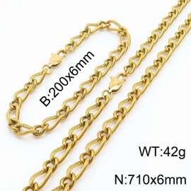 Gold Color Stainless Steel Link Chain 200×6mm Bracelet 710×6mm Necklaces Jewelry Sets For Women Men