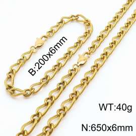 Gold Color Stainless Steel Link Chain 200×6mm Bracelet 650×6mm Necklaces Jewelry Sets For Women Men