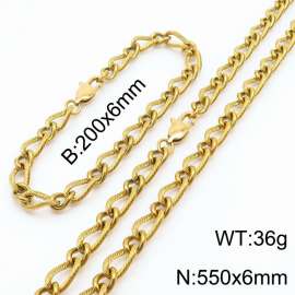 Gold Color Stainless Steel Link Chain 200×6mm Bracelet 550×6mm Necklaces Jewelry Sets For Women Men
