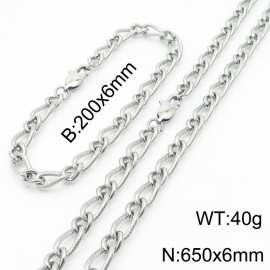 Silver Color Stainless Steel Link Chain 200×6mm Bracelet 650×6mm Necklaces Jewelry Sets For Women Men