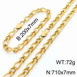 Gold Color Stainless Steel Link Chain 200×7mm Bracelet 710×7mm Necklaces Jewelry Sets For Women Men