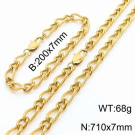 Gold Color Stainless Steel Link Chain 200×7mm Bracelet 710×7mm Necklaces Jewelry Sets For Women Men