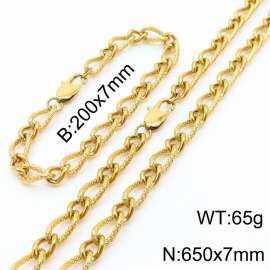 Gold Color Stainless Steel Link Chain 200×7mm Bracelet 650×7mm Necklaces Jewelry Sets For Women Men