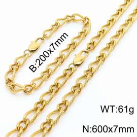 Gold Color Stainless Steel Link Chain 200×7mm Bracelet 600×7mm Necklaces Jewelry Sets For Women Men