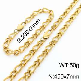 Gold Color Stainless Steel Link Chain 200×7mm Bracelet 450×7mm Necklaces Jewelry Sets For Women Men