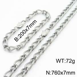 Silver Color Stainless Steel Link Chain 200×7mm Bracelet 760×7mm Necklaces Jewelry Sets For Women Men