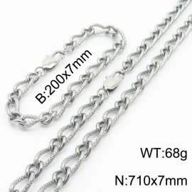 Silver Color Stainless Steel Link Chain 200×7mm Bracelet 710×7mm Necklaces Jewelry Sets For Women Men