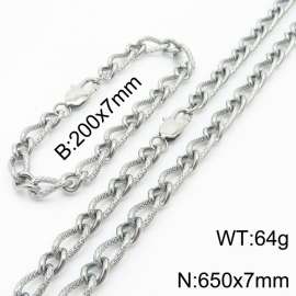 Silver Color Stainless Steel Link Chain 200×7mm Bracelet 650×7mm Necklaces Jewelry Sets For Women Men